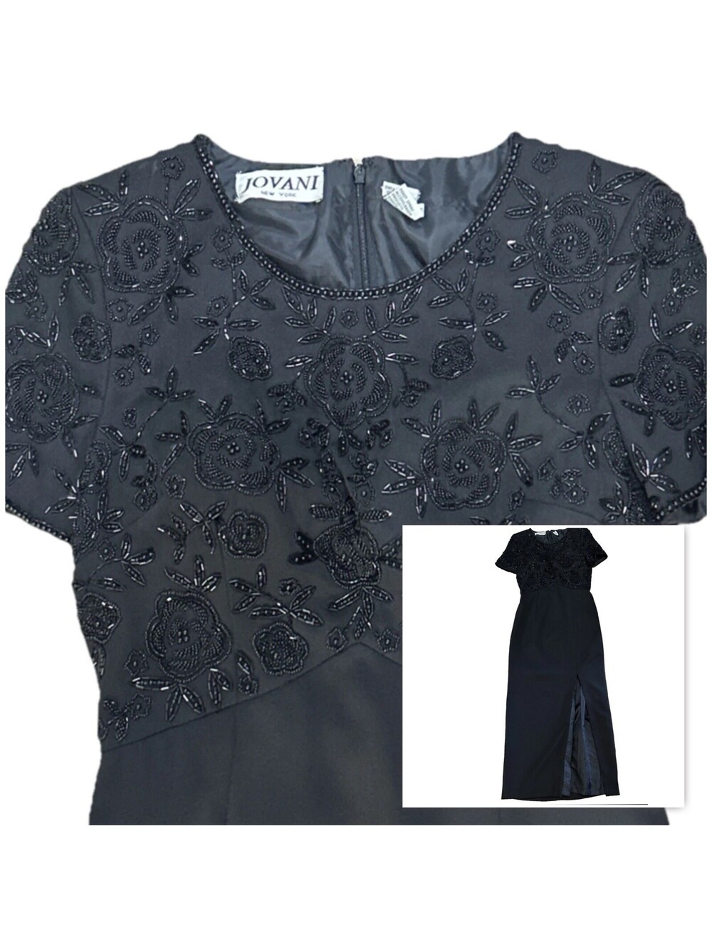 Jovani Size 6 Black Vintage Beaded Short Sleeve Round Neck Mother of Bride EUC